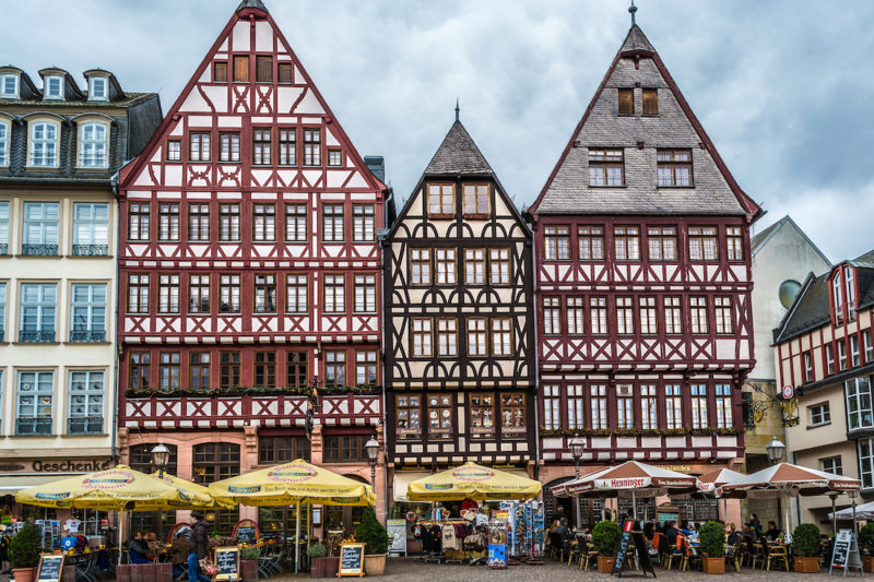The buildings in the main square of Frankfurt, Germany.