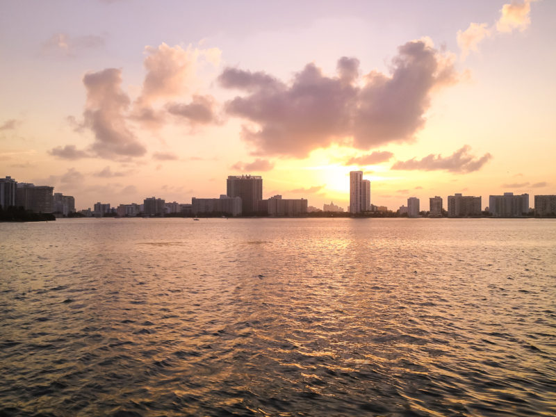 The Miami sunrise as seen from the ocean.