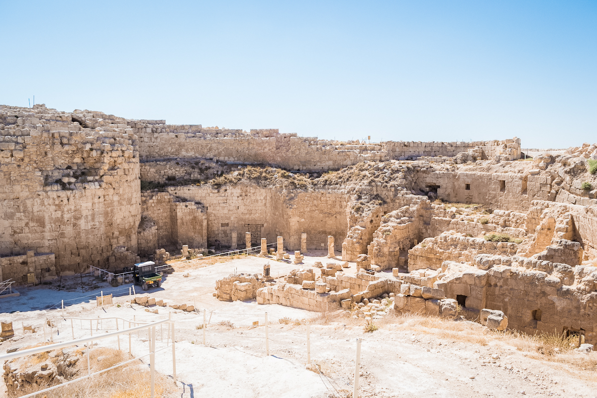 The ruins inside Herodian are protected by the hill around it.