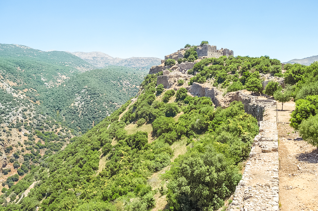 Ancient ruins in Israel: exploring Nimrod's Fortress near the border of Syria.