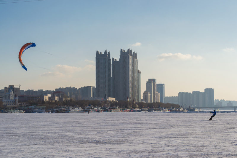 Snowkiting in Harbin, China.