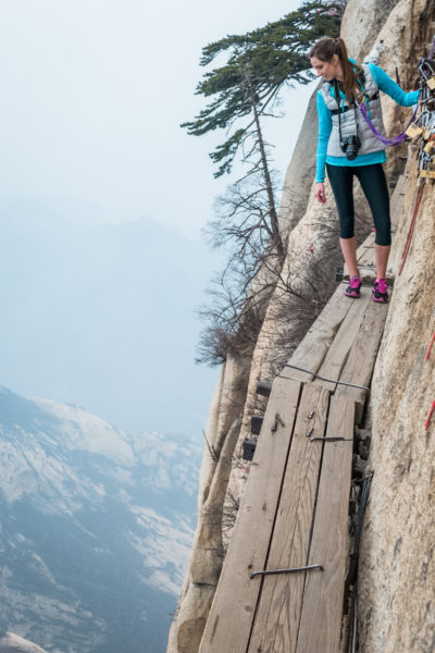 The plank walk in China at Mount Huashan.