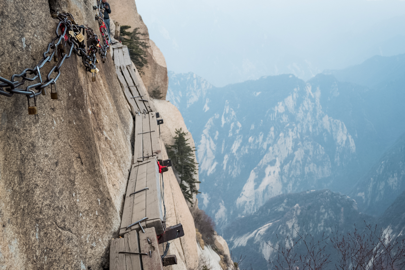 The Mount Huashan Plank Walk in China.