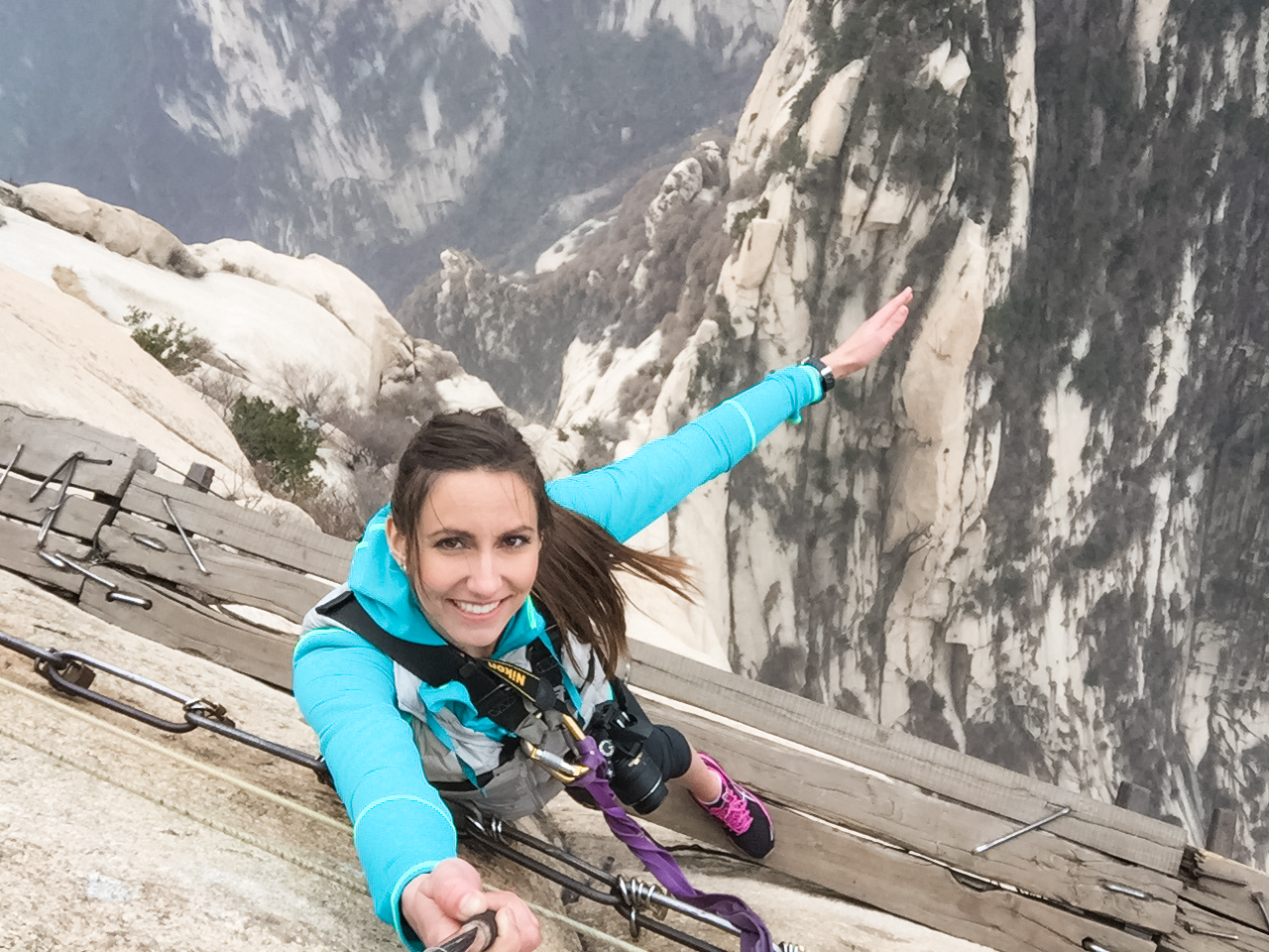 Mount Huashan's infamous plank walk in China.