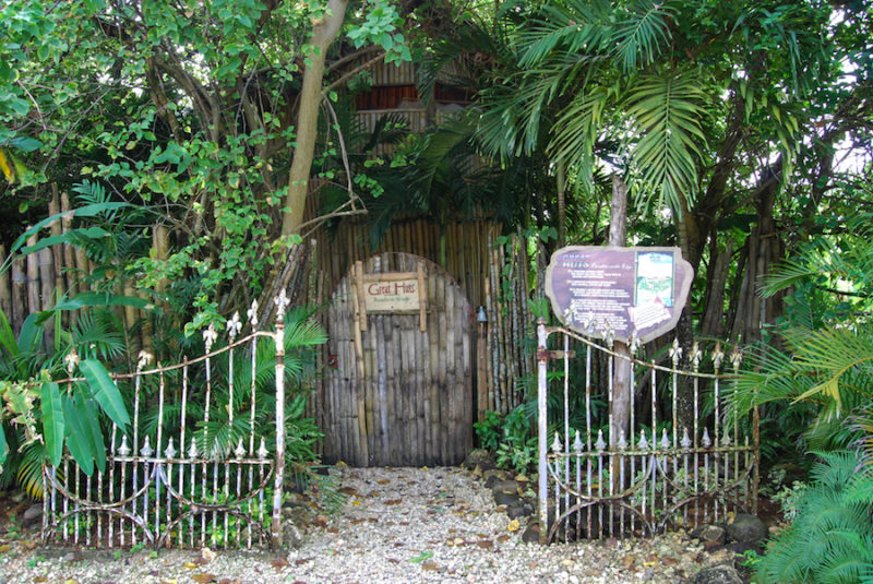 Great Huts eco resort entrance.