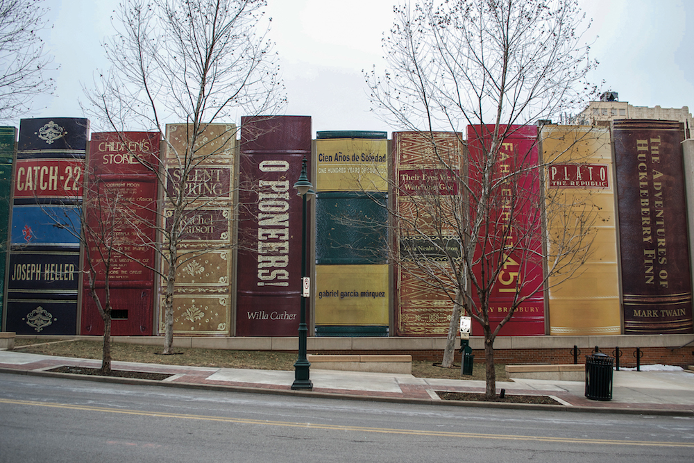 The Community Bookshelf: the giant book building at the Kansas City Library.