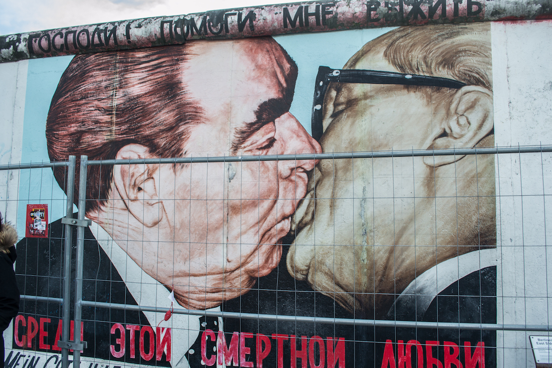 The famous artwork on the Berlin wall.