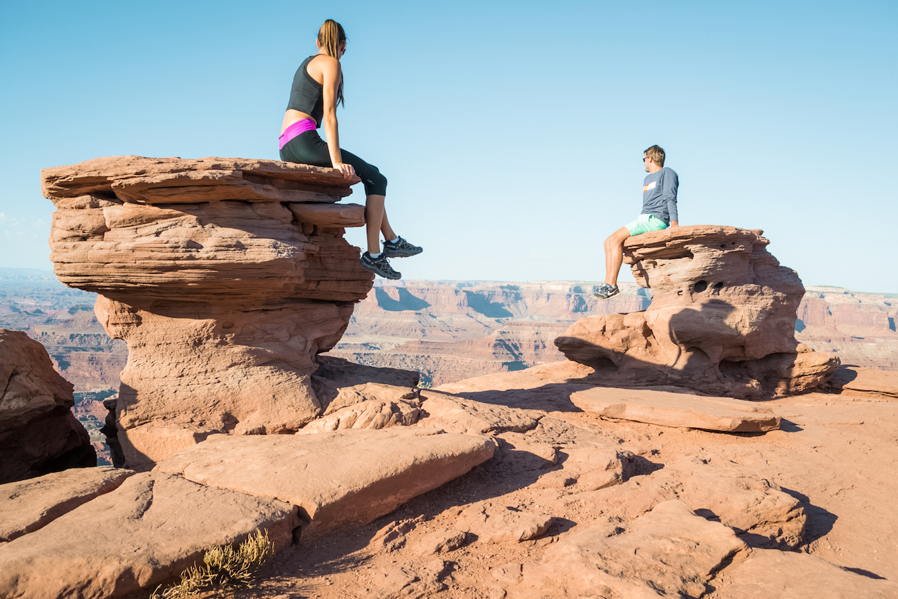 Sitting on some rock formations at Dead Horse Point State Park near Moab, Utah. 