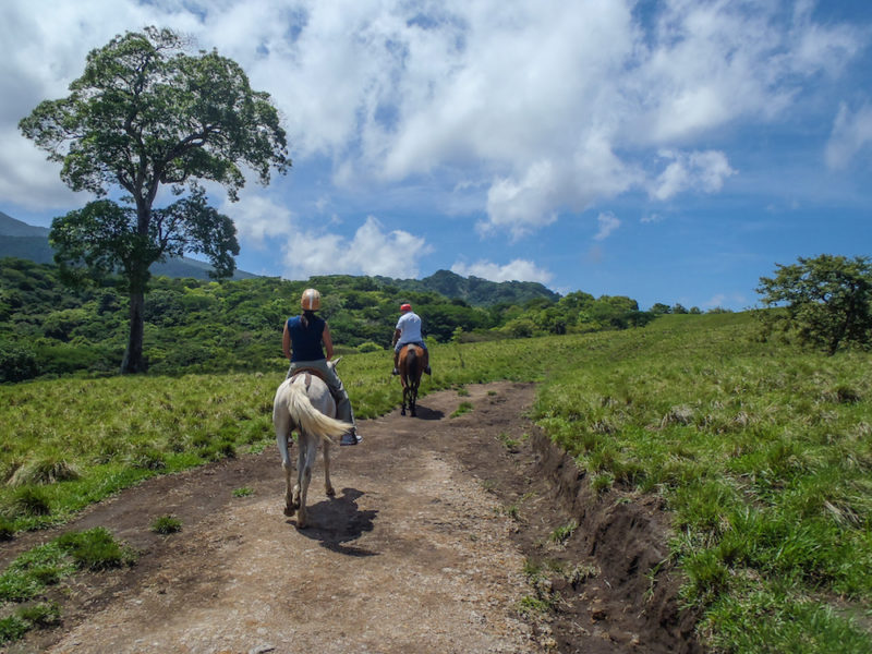 Horseback riding through the countryside.