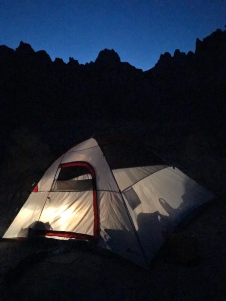Camping at night in the Badlands.