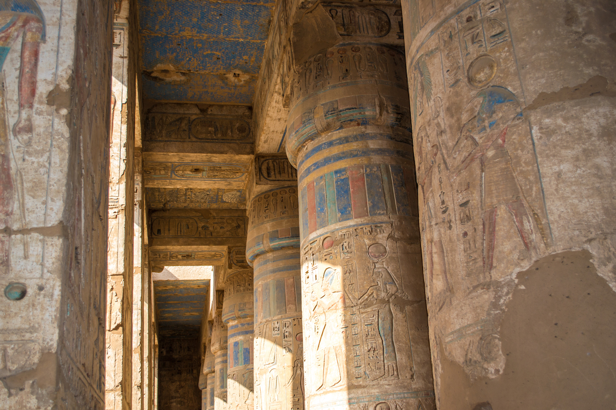 The colorful temple of Habu in Egypt.