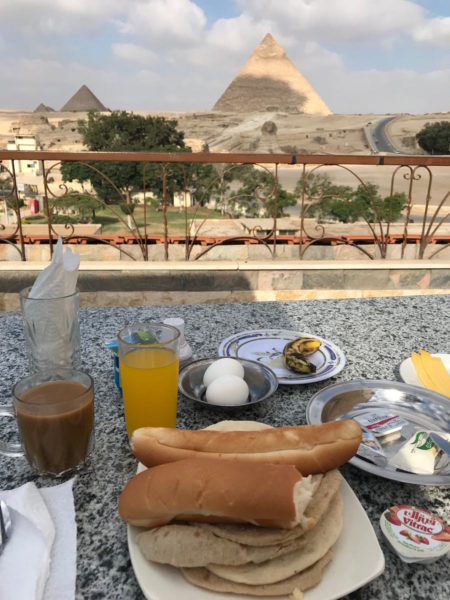 Breakfast with a view of the pyramids in Egypt!