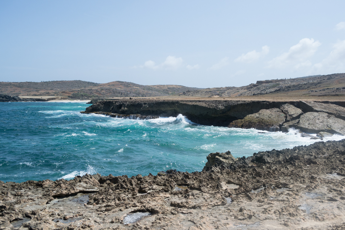 The rocky coast of Aruba near Arikok National Park.