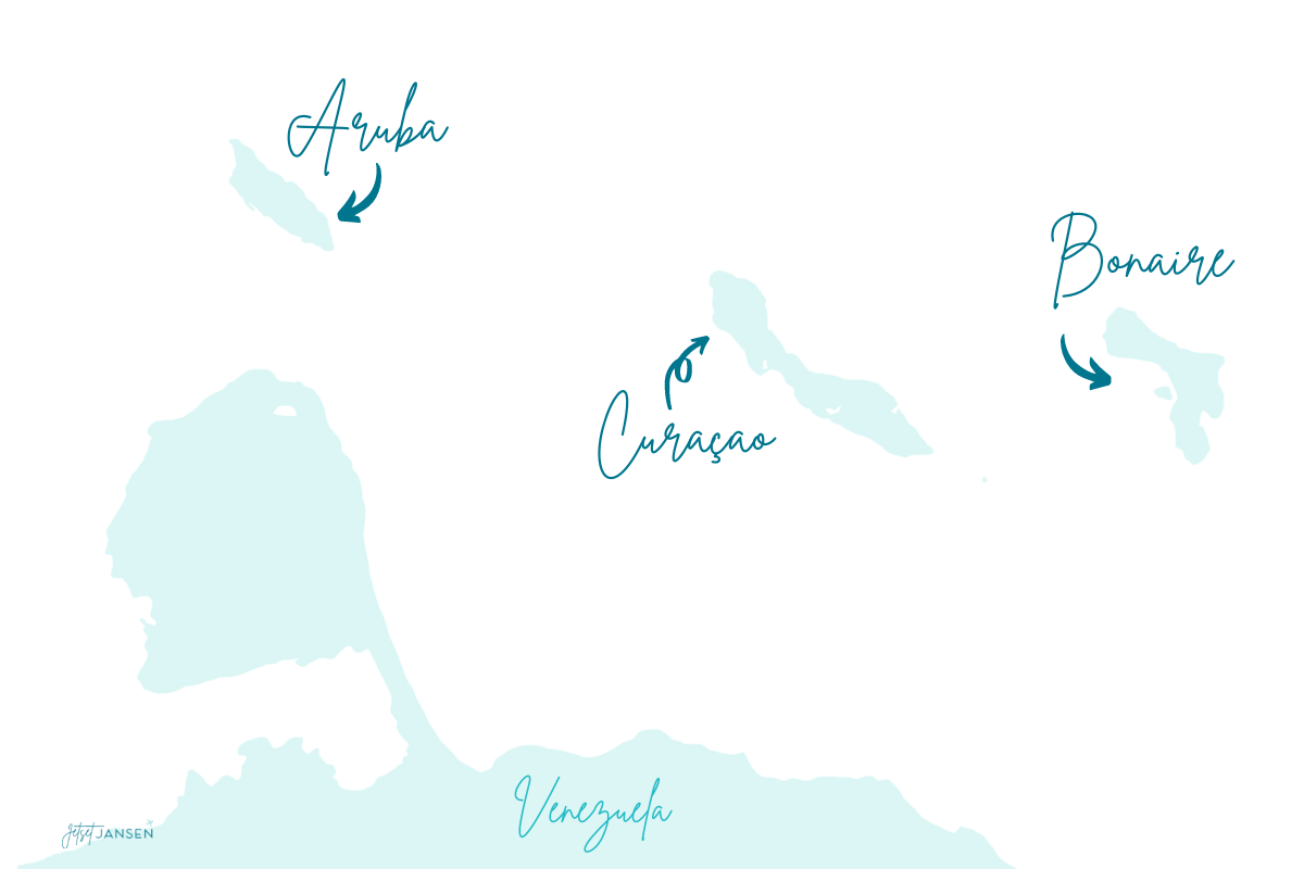 Where is Curacao–map of the ABC islands. 