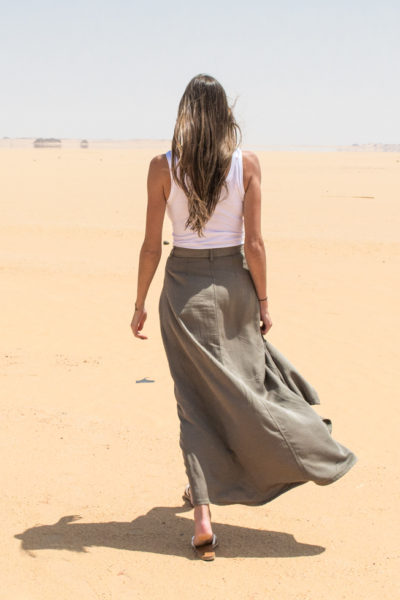 A flowy skirt is great to wear in the desert in Egypt.
