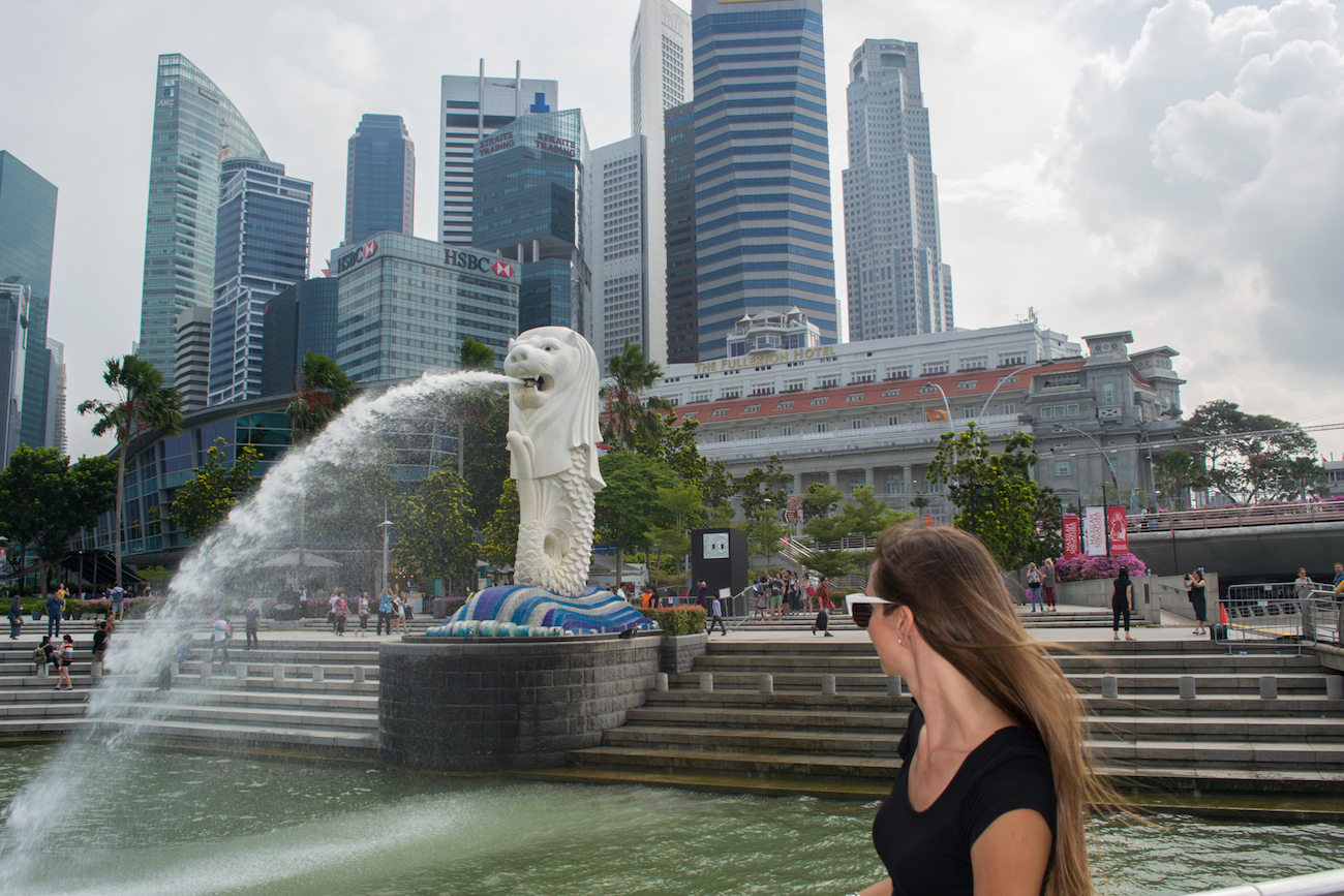 The Merlion statue and fountain in Singapore.