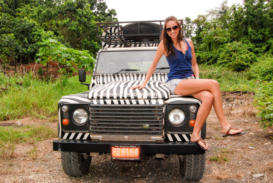 The zebra land rover on the safari tour in Jamaica.