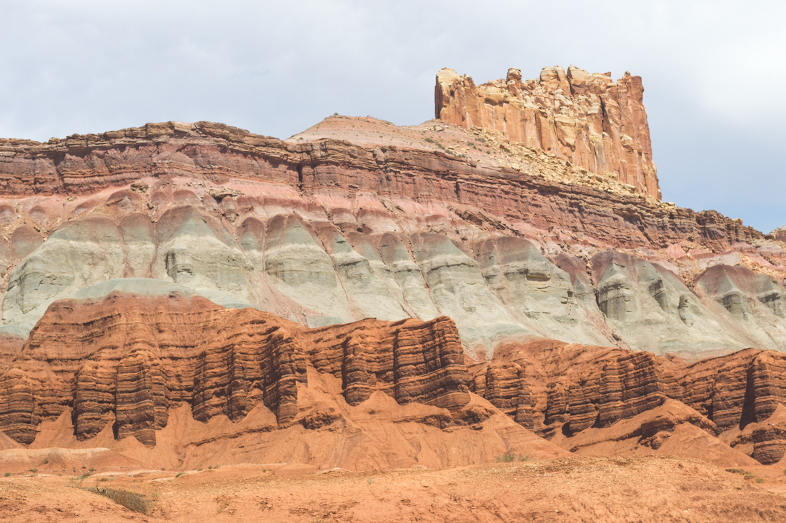 The castle rock formation on highway 24 through capitol reef.