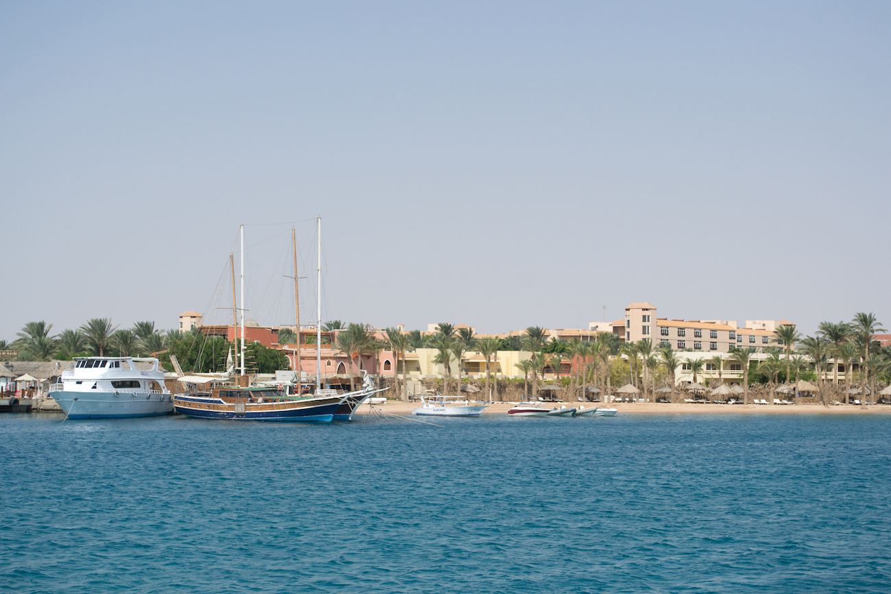 The town of Hurghada, Egypt as seen from the water. 