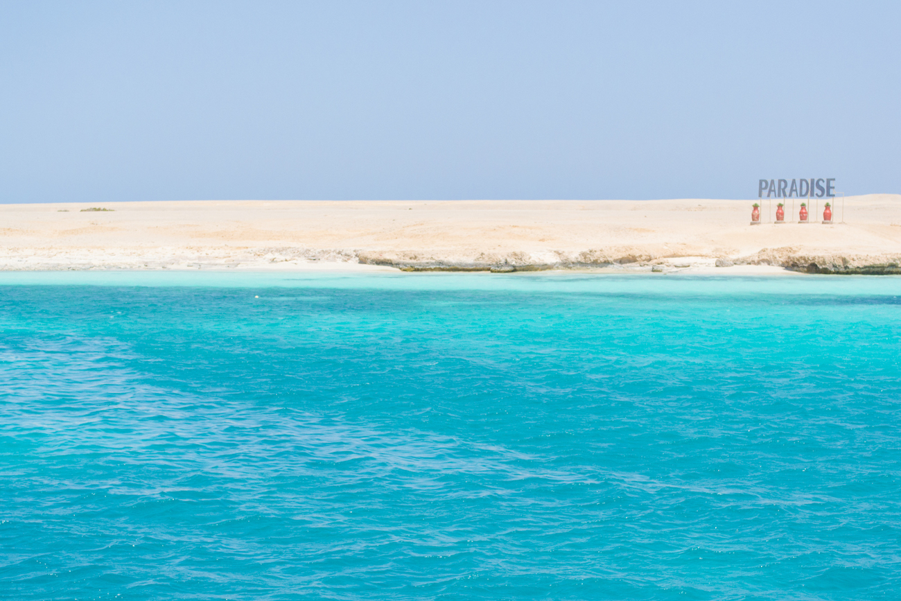 Paradise Beach in Egypt has incredible blue water.