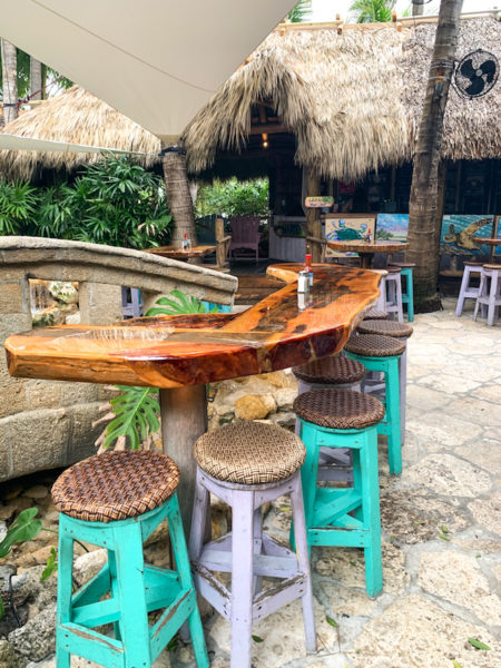 Guanabana's restaurant looks like a Flintstone's bar with wood and stone decor.