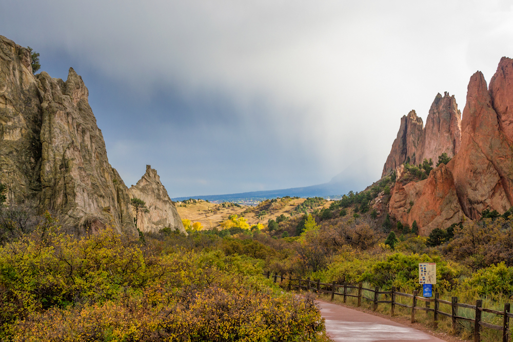 One of the pathways through the steep rock formations in Colorado Springs.