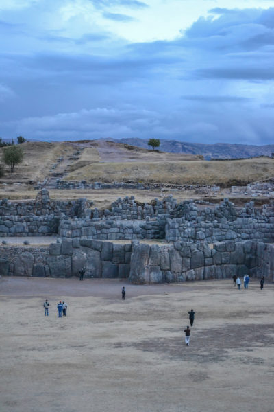 The Sacsayhuaman ruins in Cusco at sunset.