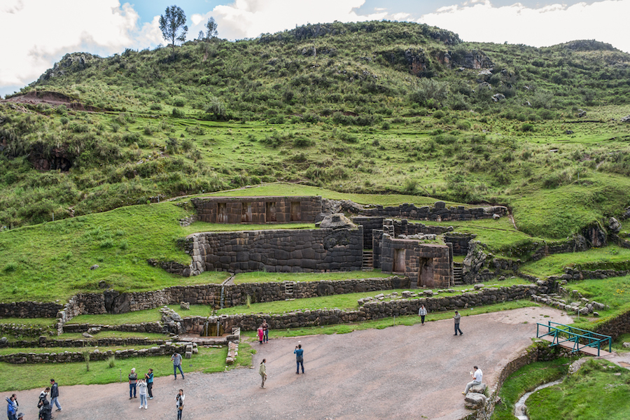 The Tambomachay ruins are terraces walls on a hillside.