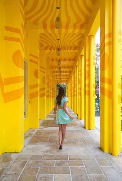 The Fendi Colonnade is bright yellow and a popular photo spot in Miami.