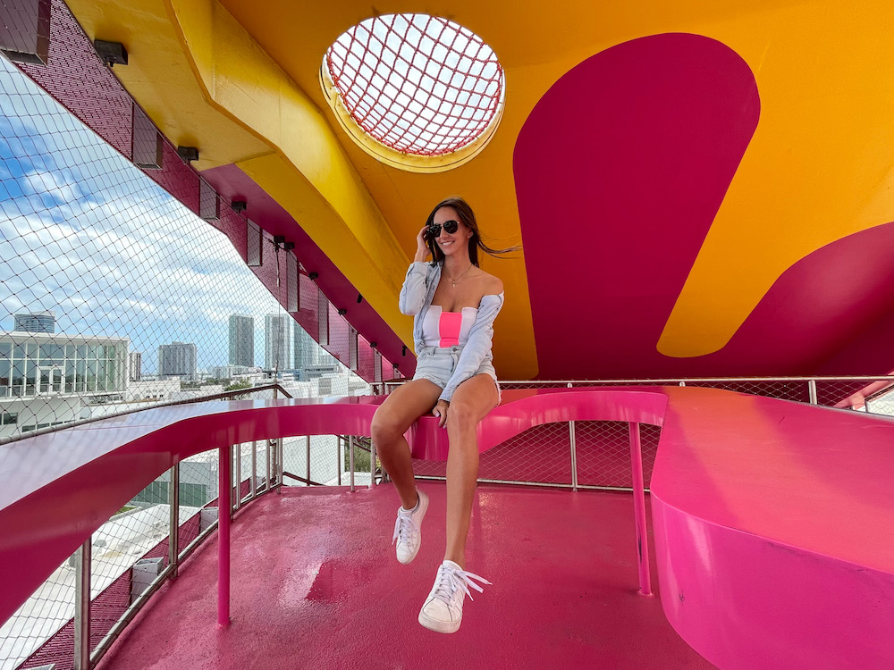 The pink parking garage in the Miami Design District.