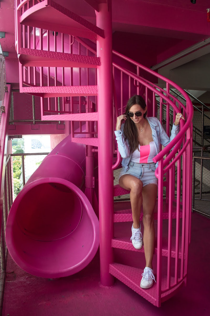 The pink parking garage in Miami at the Design District.