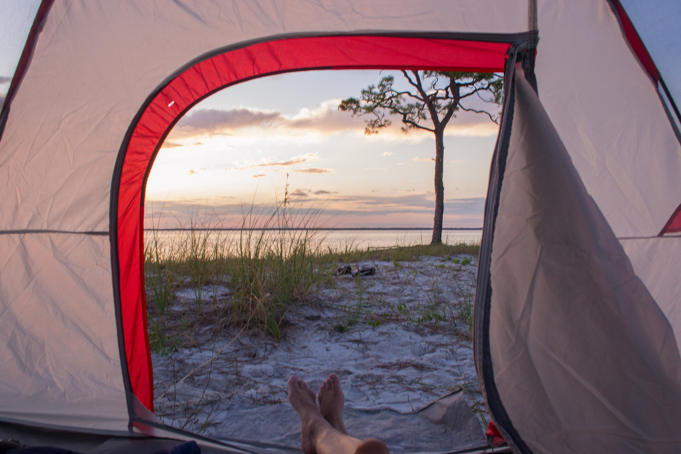 Camping on St George Island State Park in the Florida Panhandle right next to the water!