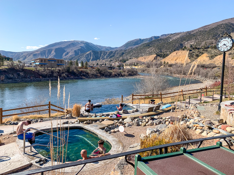 The hot springs in Glenwood Springs, Colorado that are near the river.