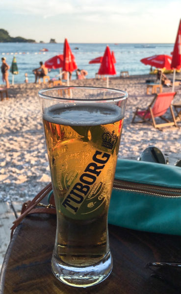 Having a beer at the beach in Budva.