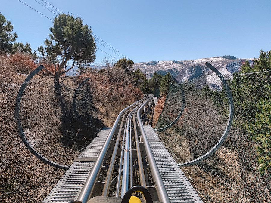 Riding the Colorado alpine coaster at the Glenwood Springs Adventure Park.