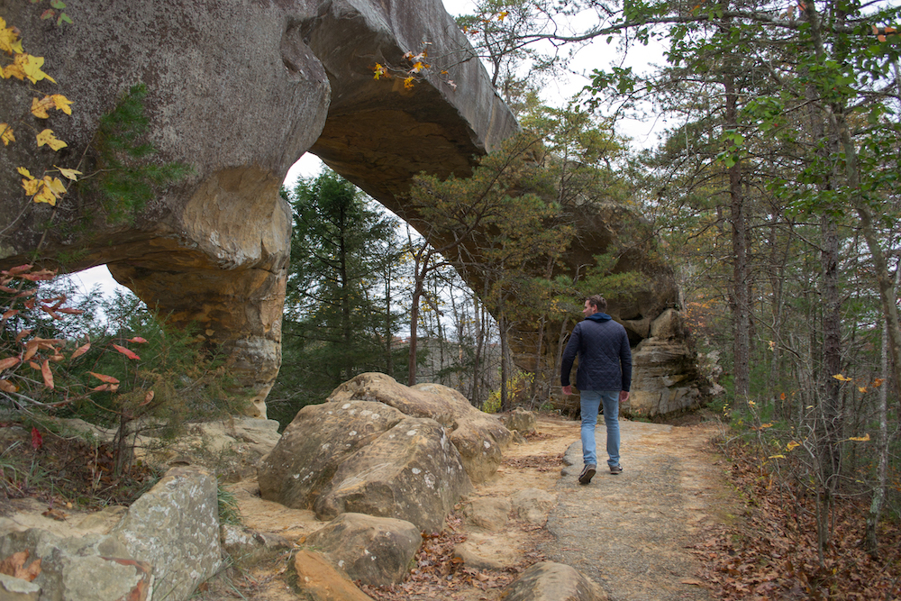 Hiking the Sky bridge at the Red River Gorge in Kentucky.