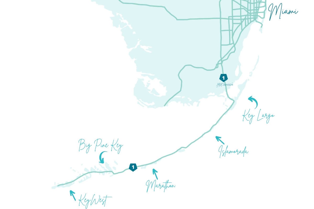 A map of the main Florida Keys.