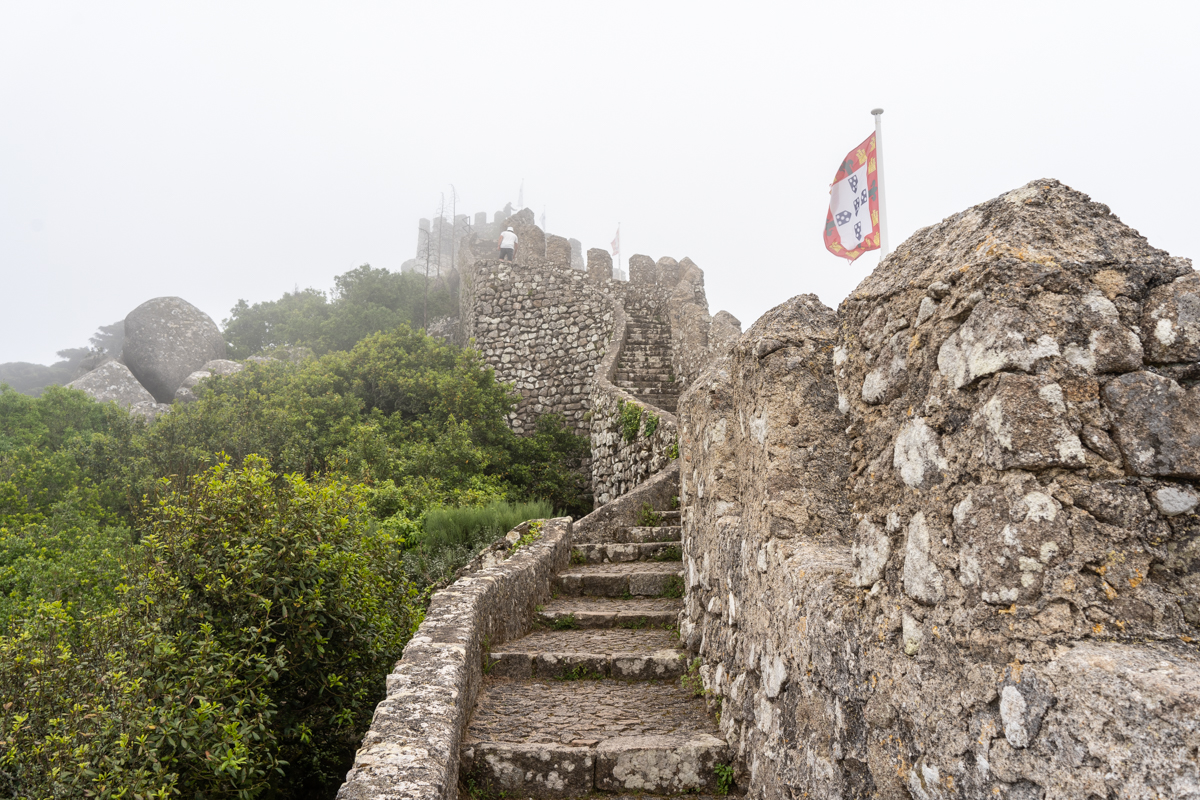 The walled ruins of the Moorish Castle in Sintra, Portugal.