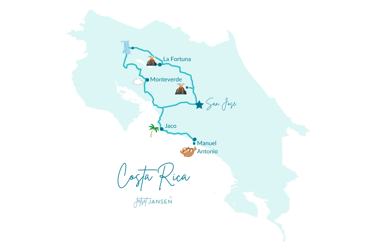 Roadtrip route for Costa Rica.