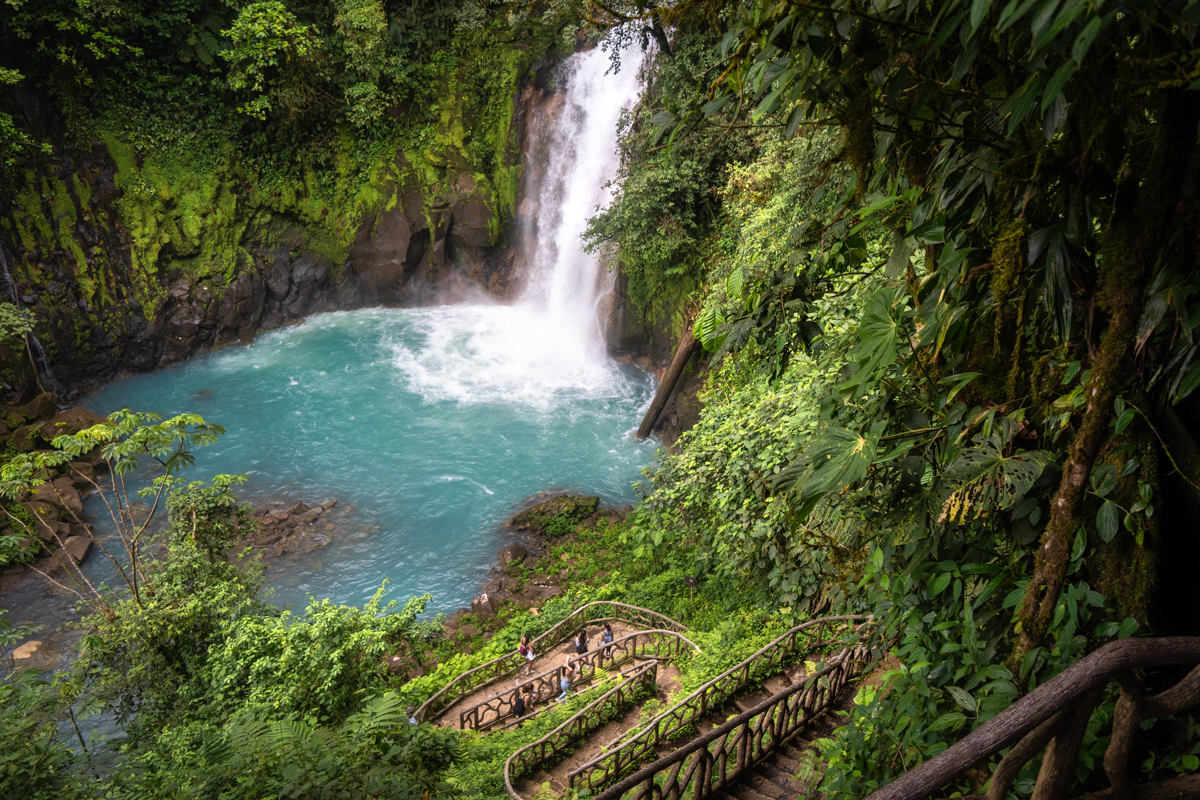 The bright blue Rio Celeste Waterfall in Costa Rica.