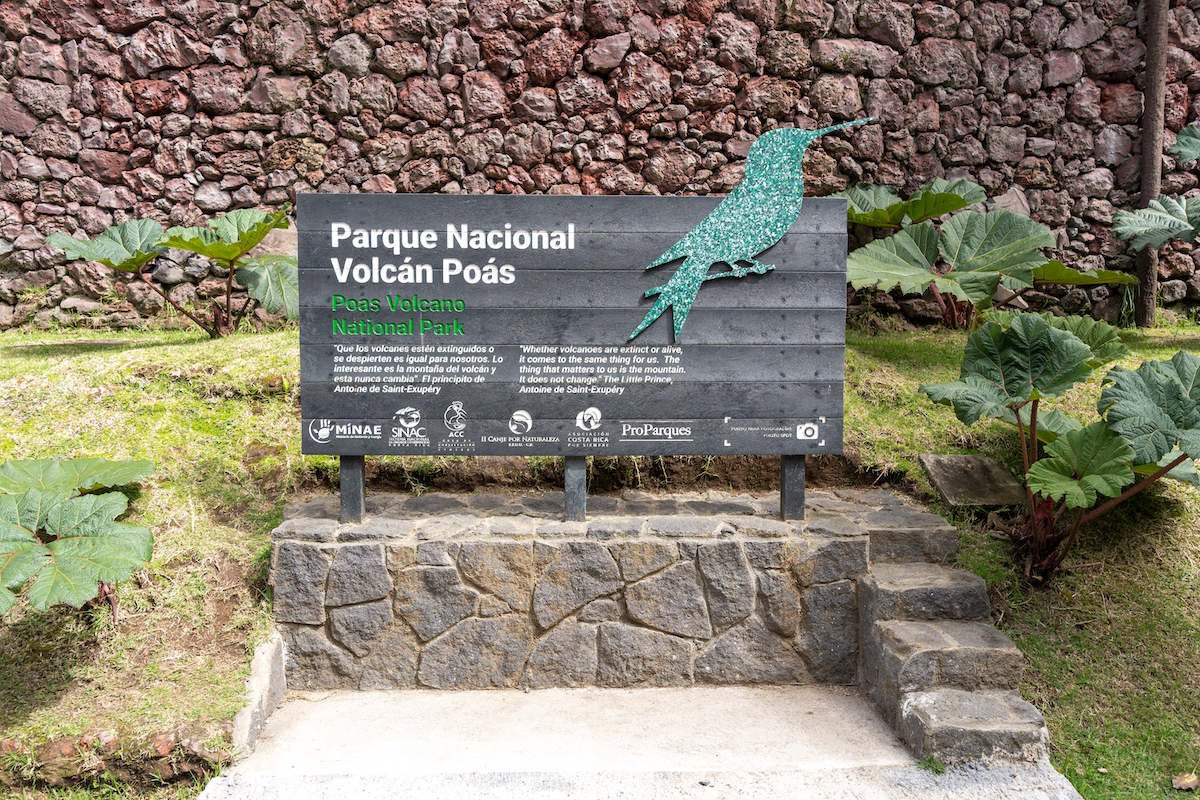 Volcan Poas sign at the National Park. 