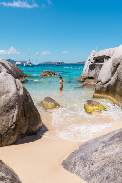 Visiting the Baths in the British Virgin Islands.