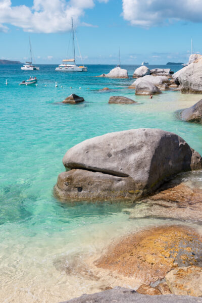 The beautiful rocky beaches in the British Virgin Islands.