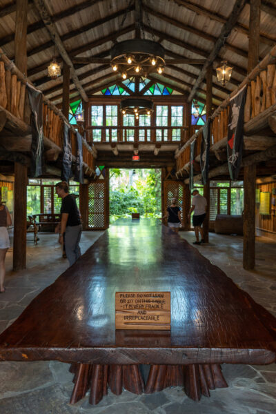 The Hall of Giants and the largest mahogany table.