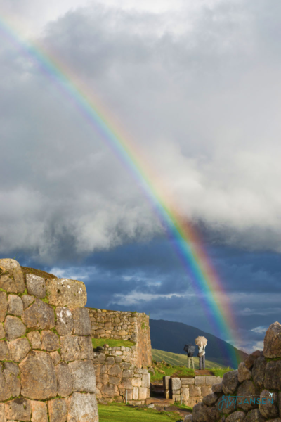 Watching a rainbow at Puka Pukara in Cusco.