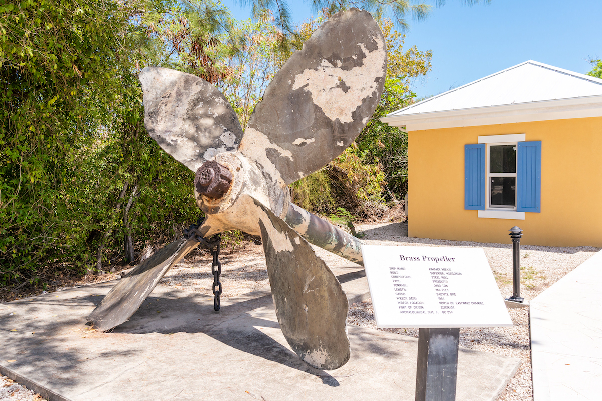 A brass propeller at Wreck of the Ten Sails in Grand Cayman.