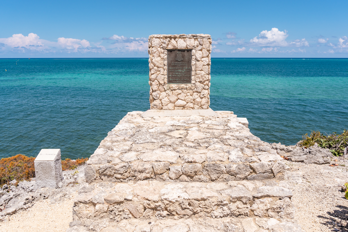 The monument at Wreck of the Ten Sail on Grand Cayman.