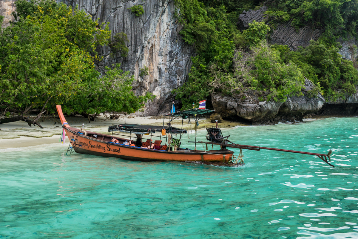 Koh Phi Phi is fun Thailand island with boat tours to beautiful surrounding islands.