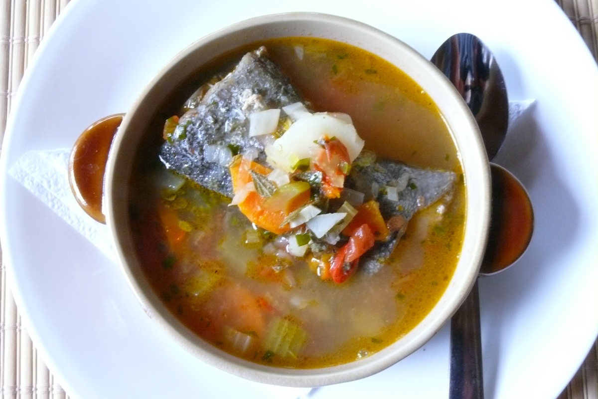 Fish broth soup in Tobago.