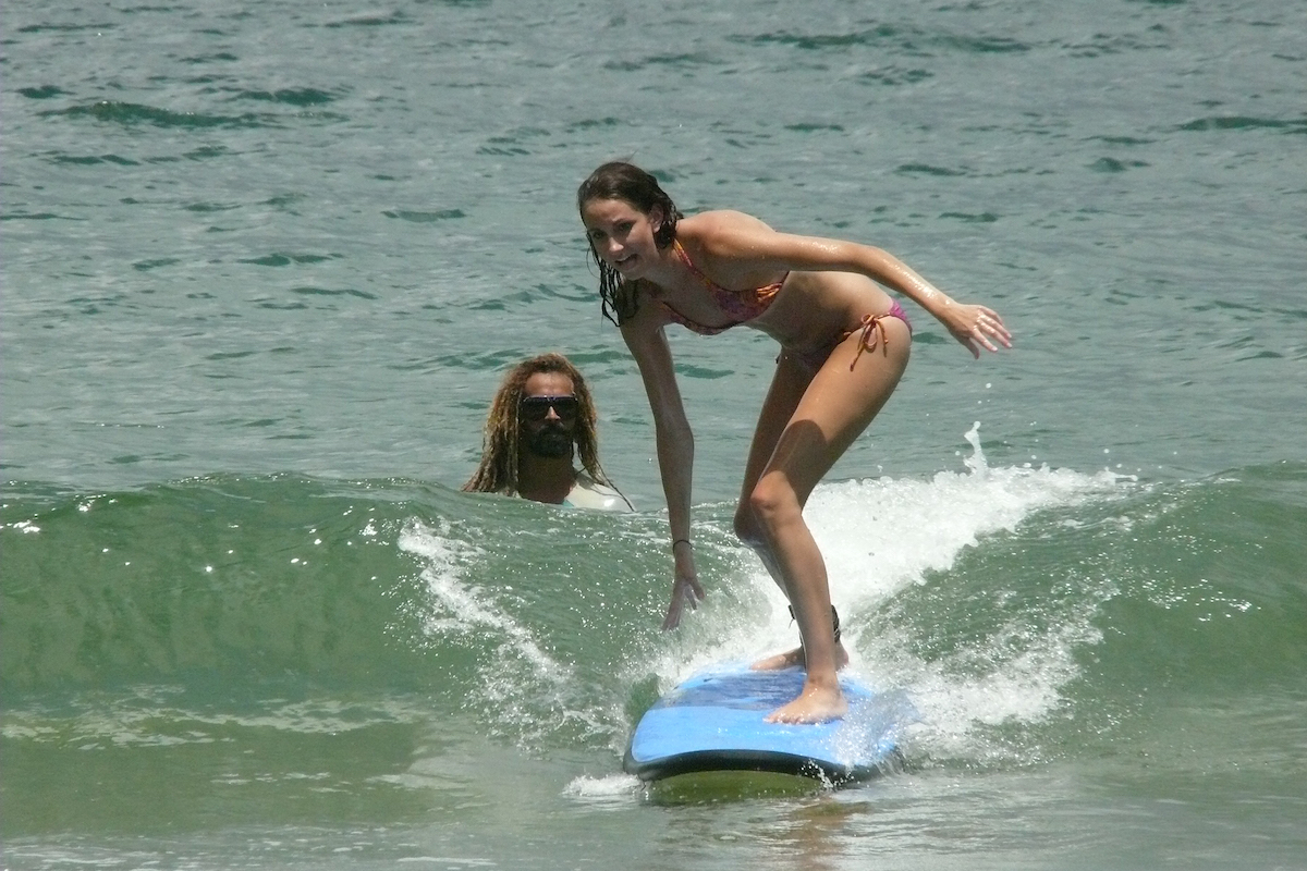Surfing lessons in Tobago.